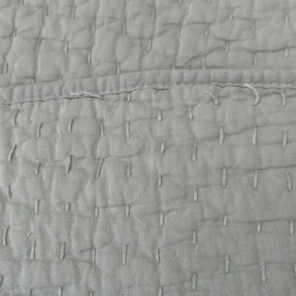 Pottery Barn Pick-Stitch Cotton Linen Blue Green Quilt 104